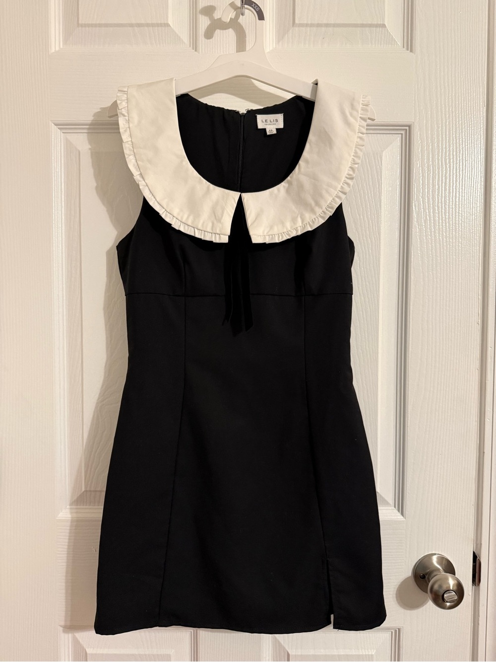 Le Lis Black Mini Dress with White Ruffled Peter Pan Collar
